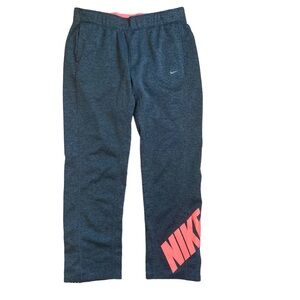 Nike Therma-Fit Fleece Pants Grey Pink Neon Pockets 645772 Womens Medium